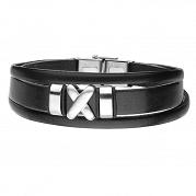 Bransoletka męska skórzana, stal szlachetna BA747B