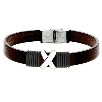 Bransoletka męska skórzana, stal szlachetna BA730K