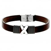 Bransoletka męska skórzana, stal szlachetna BA730K