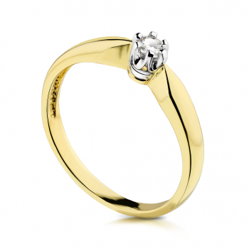 Pierścionek zaręczynowy z dwukolorowego złota z brylantem 0.10 ct