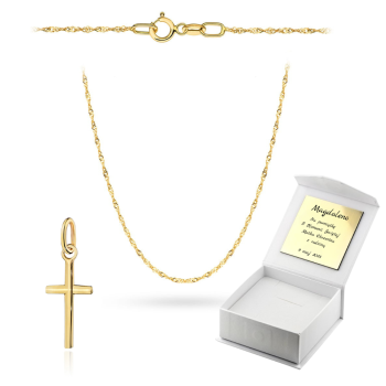 Złoty krzyżyk z łańcuszkiem Singapur komplet prezent Komunia Chrzest