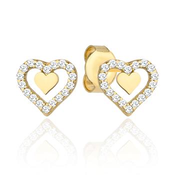 Kolczyki złote serca z białymi cyrkoniami FUG7-K01810-585