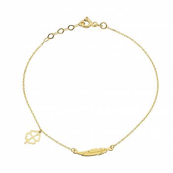 Bransoletka złota koniczyna i piórko FUG2-21-B00427-2