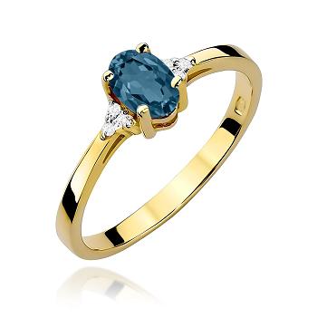 Pierścionek zaręczynowy z brylantami i topazem London Blue 0.05 ct