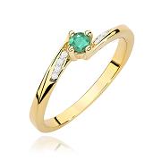 Pierścionek zaręczynowy z żółtego złota z brylantami i szmaragdem 0.04ct