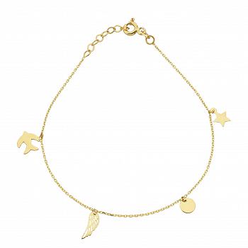 Bransoletka złota gwiazdka, skrzydło, kółko i jaskółka FUG2-21-B00424-2
