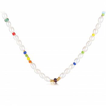 Naszyjnik stal szlachetna z perłami i kolorowymi koralikami FUGTGN1085