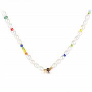 Naszyjnik stal szlachetna z perłami i kolorowymi koralikami FUGTGN1085