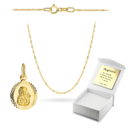 Złoty Medalik Matka Boska Częstochowska z łańcuszkiem Singapur komplet prezent Komunia Chrzest