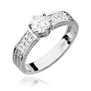 Pierścionek zaręczynowy z białego złota z brylantami i białym szafirem 0.08 ct