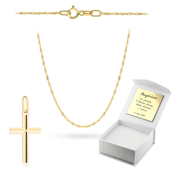 Złoty krzyżyk z łańcuszkiem Singapur komplet prezent Komunia Chrzest