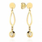 Kolczyki złote wiszące falowany owal i cyrkonie FUG7-21-K00583-2