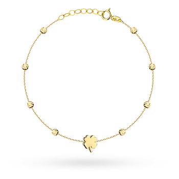 Bransoletka złota trójwymiarowa koniczyna i kulki diamentowane FUG2-B00850-585