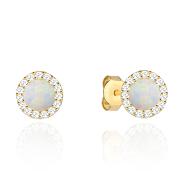Kolczyki złote okrągłe z opalem i cyrkoniami FUG7-K01777-585