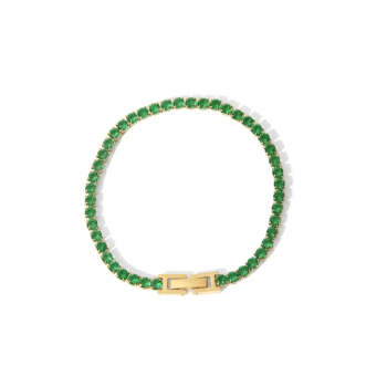 Bransoletka damska tennis złota z zielonymi kamieniami FUGJDB201210GN