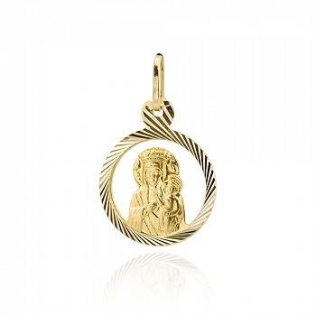 Medalik z żółtego złota Matka Boska z Dzieciątkiem FUG5-9-M00002-2