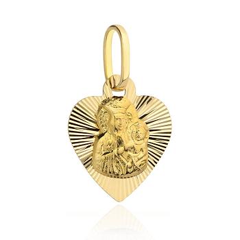 Medalik z żółtego złota Matka Boska Częstochowska w sercu FUG5-M00068-375