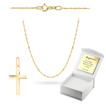 Złoty krzyżyk z łańcuszkiem Singapur komplet prezent Komunia Chrzest