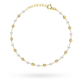 Bransoletka złota gładkie kulki i perły FUG2-B01070-585