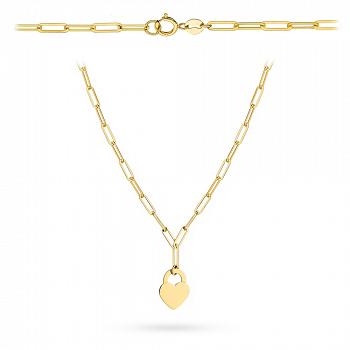 Naszyjnik złoty ogniwa i kłódka serce FUG3-17-N00491-2