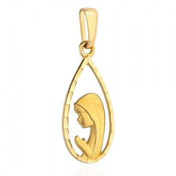 Medalik z żółtego złota łezka z wizerunkiem Matki Boskiej FUG5-9-M00086-2