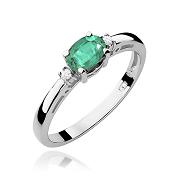 Pierścionek zaręczynowy z białego złota z brylantami i szmaragdem 0.03 CT