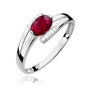 Pierścionek zaręczynowy z białego złota z brylantami i rubinem 0.05 ct