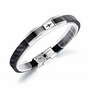 Bransoletka męska stal szlachetna skórzana krzyż FUGTGB501B