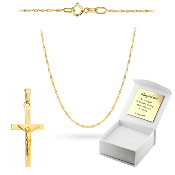 Złoty krzyżyk z łańcuszkiem Singapur komplet prezent Komunia Chrzest