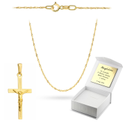 Złoty krzyżyk z łańcuszkiem Singapur komplet prezent Komunia Chrzest