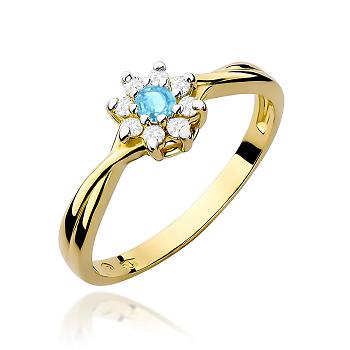 Pierścionek zaręczynowy z żółtego złota z brylantami i topazem 0.12 ct