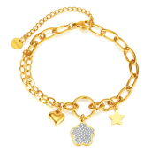 Bransoletka damska złota kwiat, serce i gwiazdka FUGTGB1072