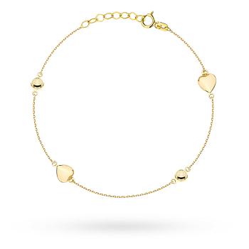 Bransoletka złota wypukłe serca i kółka FUG2-17-B00989-2