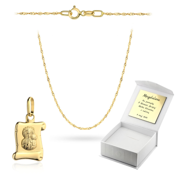 Złoty medalik z łańcuszkiem Singapur komplet prezent Komunia Chrzest
