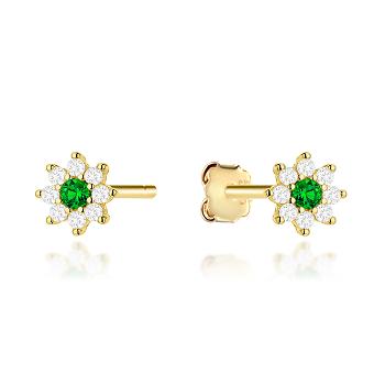 Kolczyki złote kwiatki z zielonym kamieniem i cyrkoniami FUG7-K01961-585