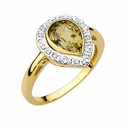 Pierścionek zaręczynowy z żółtego złota z sułtanitem i brylantami 0,105 ct