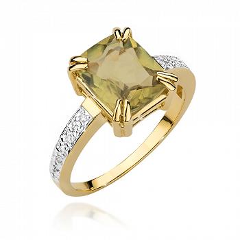 Pierścionek zaręczynowy z żółtego złota z sułtanitem i brylantami 0,07 ct