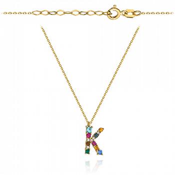 Naszyjnik złoty celebrytka literka K z kolorowymi kamieniami FUG3-4-CN00279-2