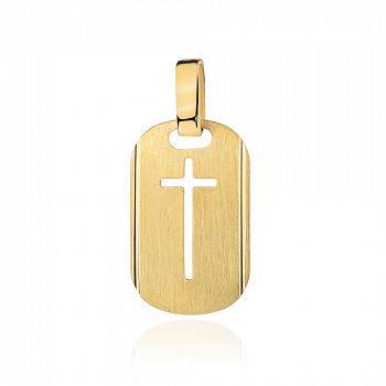 Złoty medalik satynowa blaszka z krzyżem FUG5-15-M00126-2