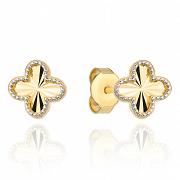 Kolczyki złote diamentowane koniczynki z białymi cyrkoniami FUG7-17-K01023-2