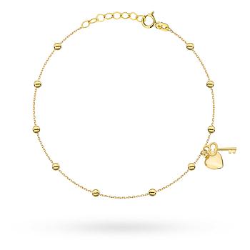 Bransoletka złota serce, kluczyk  i gładkie kulki FUG2-B01164-585