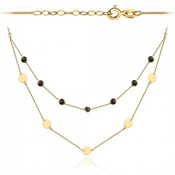 Naszyjnik złoty celebrytka kółko i czarne kamienie na podwójnym łańcuszku FUG11-4-N00304-2