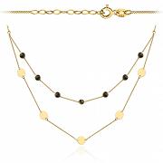 Naszyjnik złoty celebrytka kółko i czarne kamienie na podwójnym łańcuszku FUG11-4-N00304-2