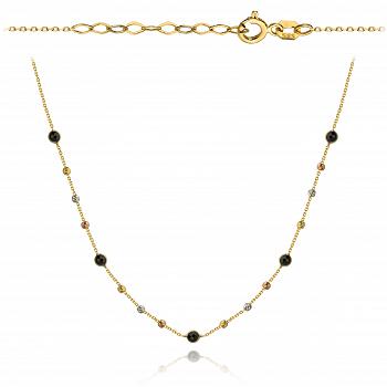 Naszyjnik złoty z diamentowymi kulkami i czarnymi kamieniami FUG3-4-CN00228-2