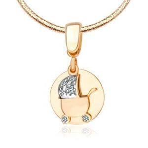 Złota zawieszka wózek z cyrkoniami ZLB7241