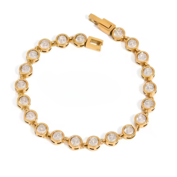 Bransoletka damska tennis złota z białymi kamieniami FUGJDB0112063