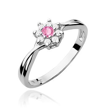 Pierścionek zaręczynowy z białego złota z brylantami i różowym topazem 0.12ct