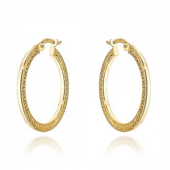 Kolczyki złote koła z greckim wzorem na bokach FUG7-17-K01249-2