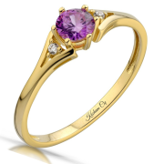 Pierścionek zaręczynowy złoty z fioletowym kamieniem