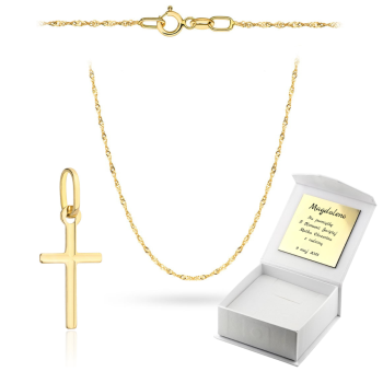 Złoty krzyżyk z łańcuszkiem Singapur komplet prezent Komunia Chrzest
